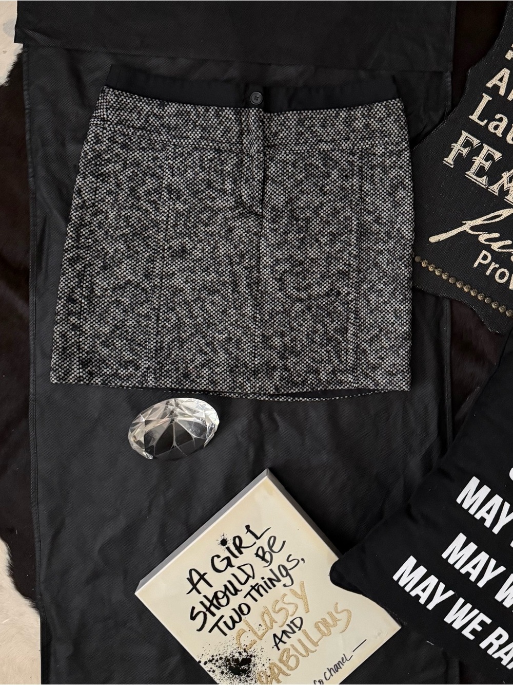 LOFT Black and White Tweed Mini Skirt